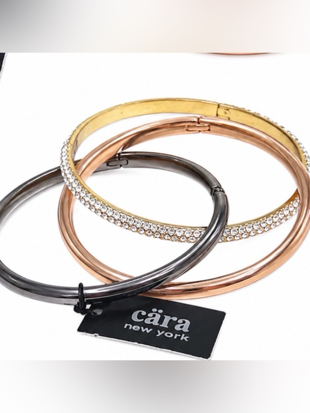 Cara New York Interlocking 3-Tone Crystal Bracelet | Gold, Black & Rose Gold |